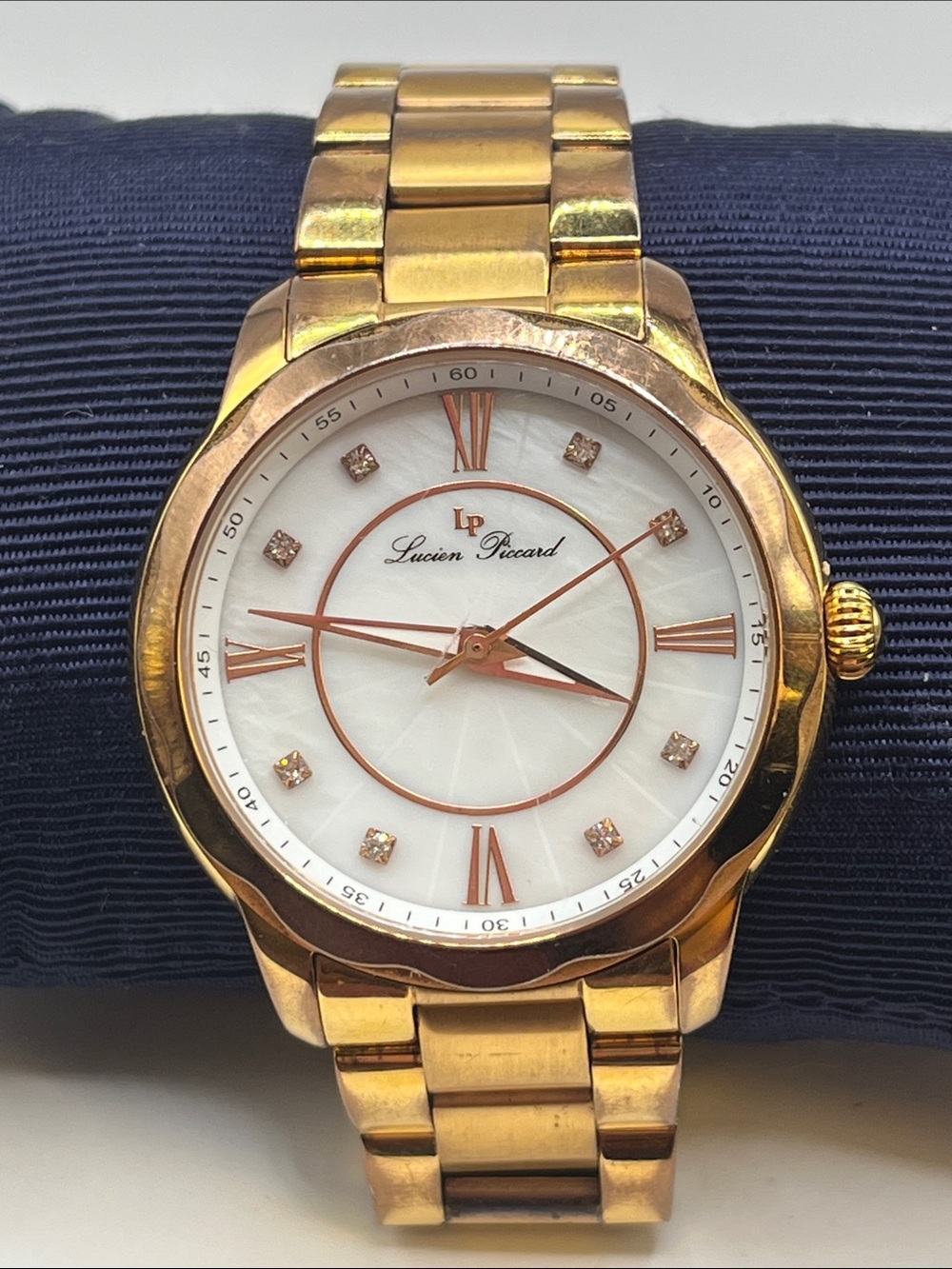 Lucien Piccard Rose Gold-Tone Watch w/ sapphitek crystals New battery 35mm